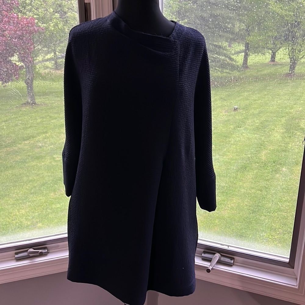 Koch NWOT‎ Shift Dress Navy Blue Long Dolman Sleeves oversized Raw Hem Neckline